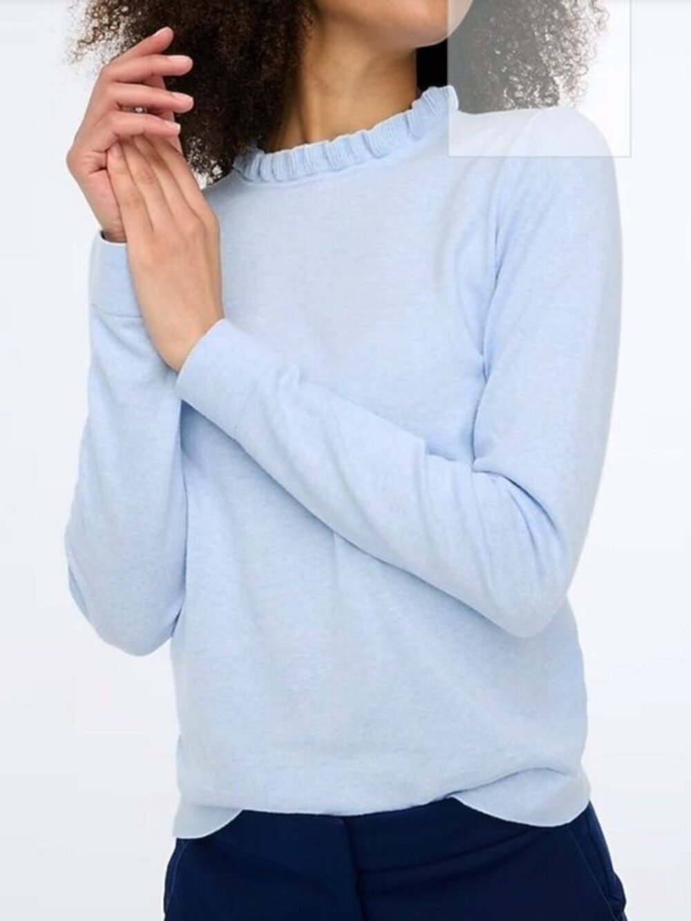 New J.Crew 100% Cotton Ruffle Neck Sweater Baby Blue XL